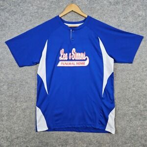 Champro Softball Jersey Lea & Simmons Funeral Home Size L Blue & White #9 Henley